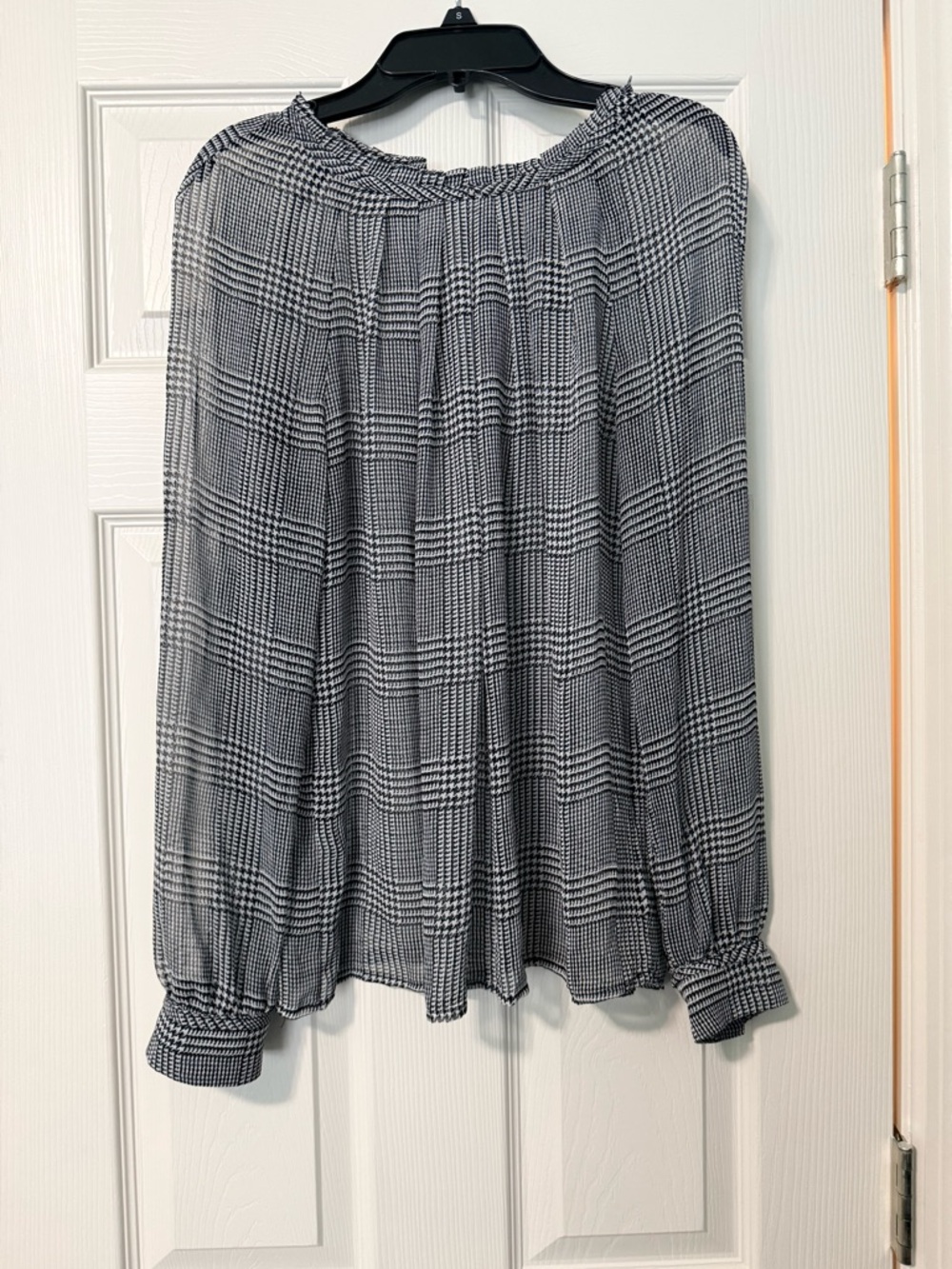 The Limited Sheer Black & White Plaid Long Sleeve Blouse